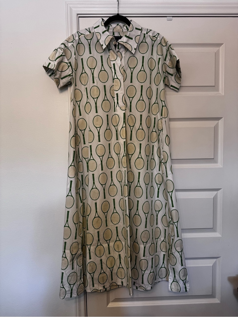 Women’s White & Green Tennis Print Maxi Swim Cover-Up Dress - Picture 3 of 8